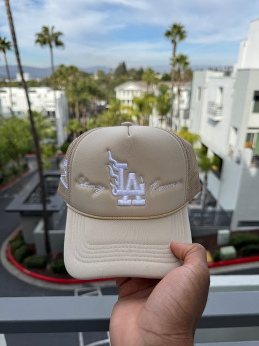 Beige “Stay Home” trucker